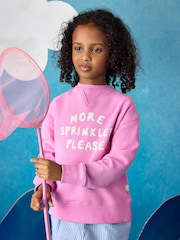 Joules Kids' Sundaze Bright Pink Slogan Crew Neck Sweatshirt - Image 1 of 7