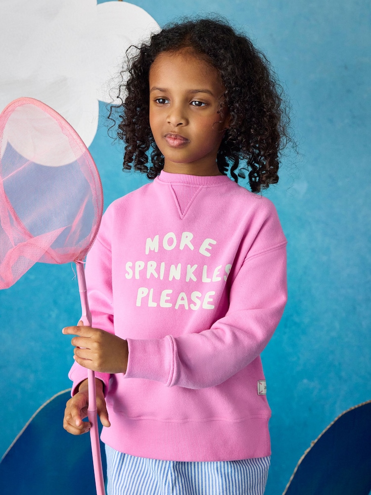 Joules Kids' Sundaze Bright Pink Slogan Crew Neck Sweatshirt - Image 1 of 7