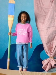 Joules Kids' Sundaze Bright Pink Slogan Crew Neck Sweatshirt - Image 2 of 7