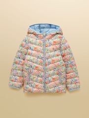 Joules Kids' Cairn Cream Ditsy Showerproof Padded Coat with Hood - Image 1 of 5