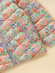 Joules Kids' Cairn Cream Ditsy Showerproof Padded Coat with Hood - Image 3 of 5