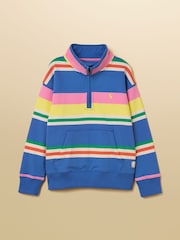 Joules Boys' Alfie Blue & Pink Stripe Quarter Zip Sweatshirt - Image 1 of 5