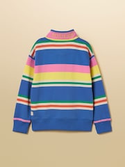 Joules Boys' Alfie Blue & Pink Stripe Quarter Zip Sweatshirt - Image 2 of 5