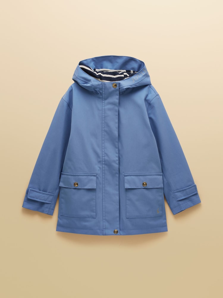 Joules Kids' Port-Mini Blue Waterproof Raincoat With Hood - Image 1 of 5
