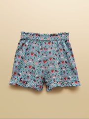 Joules Girls' Daisy Blue Strawberry Jersey Frill Shorts - Image 2 of 4