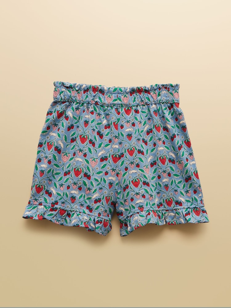 Joules Girls' Daisy Blue Strawberry Jersey Frill Shorts - Image 2 of 4 Joules Girls' Daisy Blue Strawberry Jersey Frill Shorts - Image 2 of 4