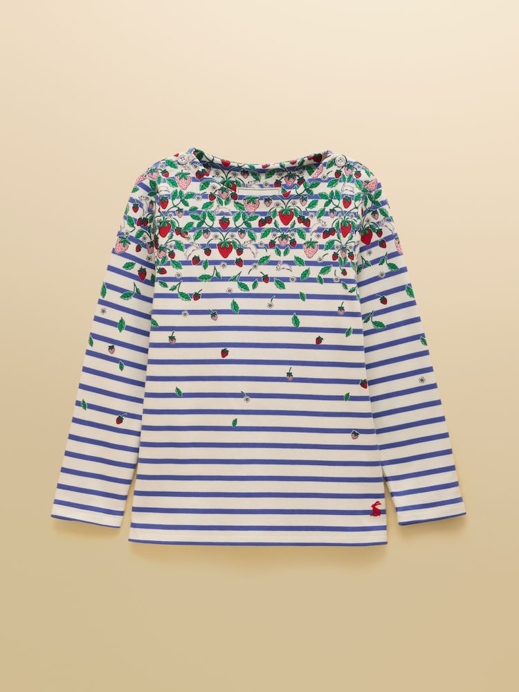 Joules Girls' Harbour Blue Strawberry Long Sleeve Jersey Top - Image 1 of 5