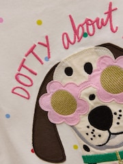 Joules Girls' Astra White Dog Applique Cotton T-Shirt - Image 3 of 5