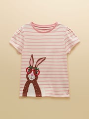 Rosa con conejito - Camiseta de algodón con apliques para niña Astra de Joules - Imagen 1 de 4