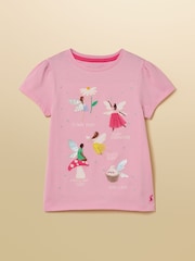 Joules Girls' Astra Pink Fairy Applique Cotton T-Shirt - Image 1 of 5