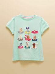 Joules Girls' Astra Blue Applique Cotton T-Shirt - Image 1 of 5