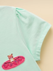 Joules Girls' Astra Blue Applique Cotton T-Shirt - Image 4 of 5