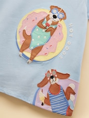 Joules Girls' Astra Blue Dogs Applique Cotton T-Shirt - Image 3 of 5