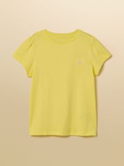 Gul - Joules flickor kortärmad bomulls-T-shirt med tryck "Let's Go" - Bild 1 av 5