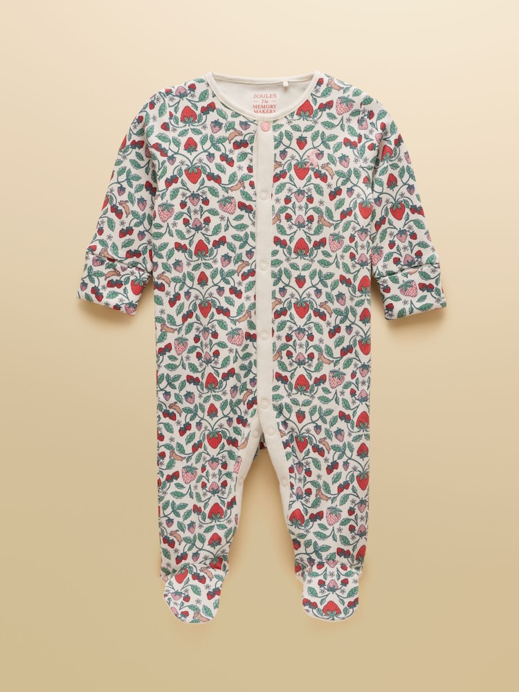 Joules Razamataz Cream Strawberries Cotton Babygrow - Image 1 of 5