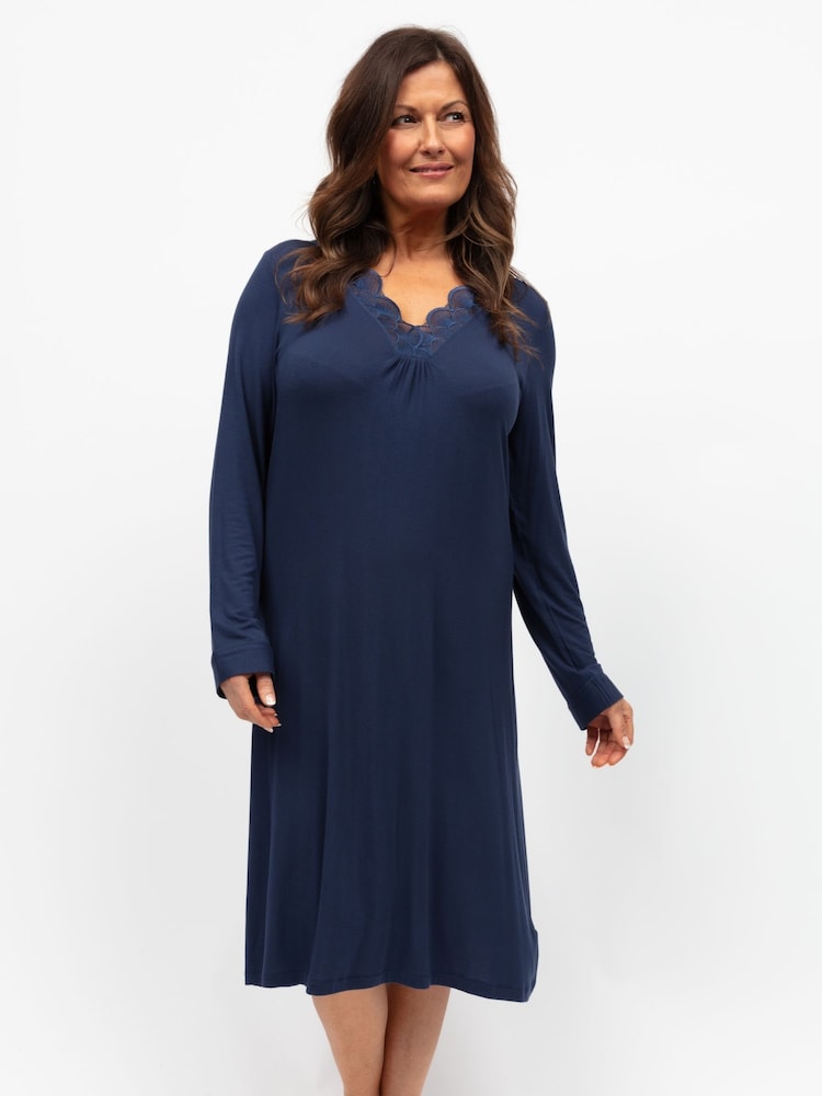Cyberjammies Blue Nora Rose Long Sleeve Short Nightdress - Image 1 of 4