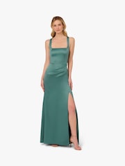 Adrianna Papell Green Sleeveless Satin Crepe Gown - Image 1 of 6