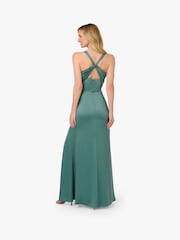 Adrianna Papell Green Sleeveless Satin Crepe Gown - Image 2 of 6