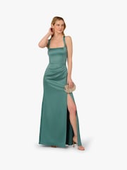 Adrianna Papell Green Sleeveless Satin Crepe Gown - Image 3 of 6