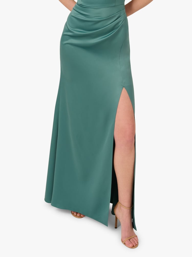 Adrianna Papell Green Sleeveless Satin Crepe Gown - Image 4 of 6