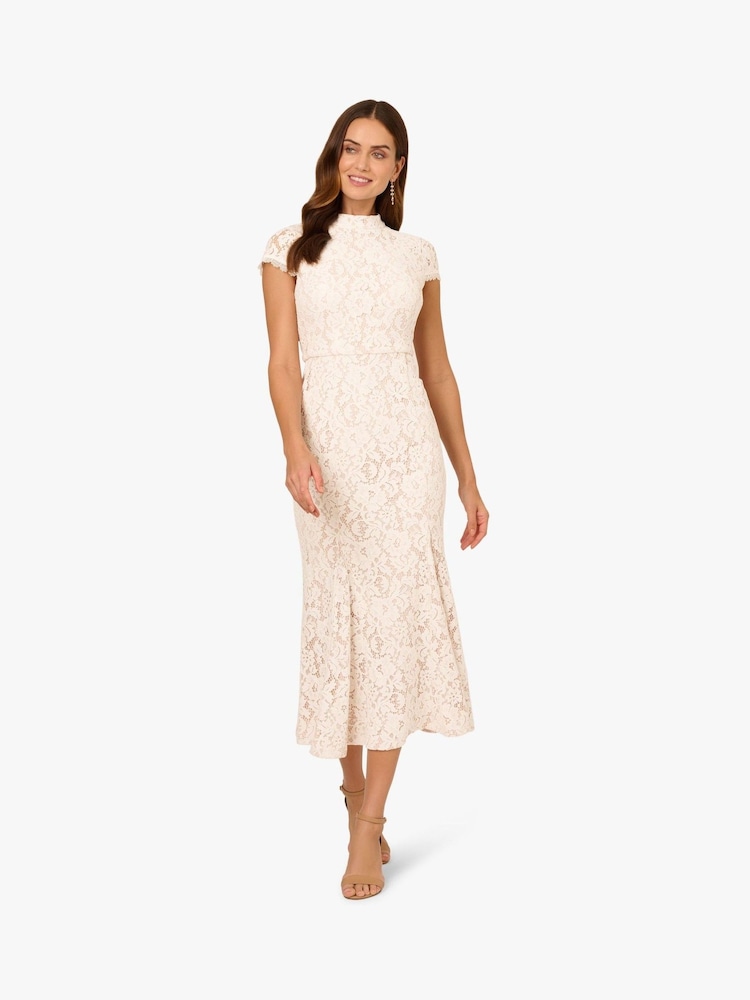 Adrianna Papell Ankle Length Lace White Dress - Image 1 of 6