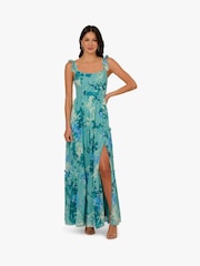 Adrianna Papell Green Print Chiffon Ruffle Dress - Image 1 of 6