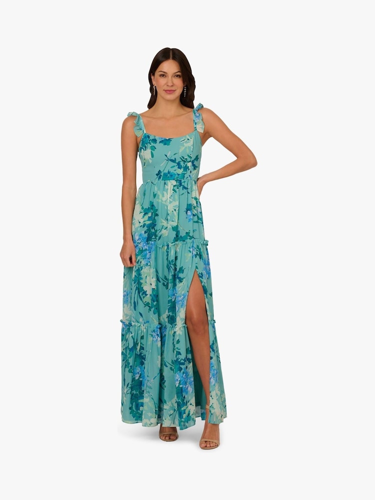 Adrianna Papell Green Print Chiffon Ruffle Dress - Image 1 of 6