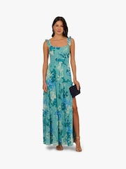 Adrianna Papell Green Print Chiffon Ruffle Dress - Image 3 of 6