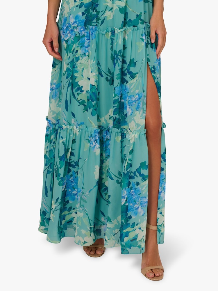 adrianna papell textured chiffon ruffle dress Buy Adrianna Papell Green Print Chiffon Ruffle Dress from Next USA