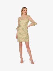 Adrianna Papell Green Floral Print Embroidery Sheath Dress - Изображение 1 из 6