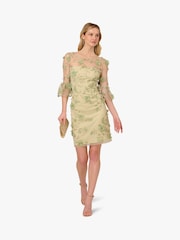 Adrianna Papell Green Floral Print Embroidery Sheath Dress - Изображение 3 из 6