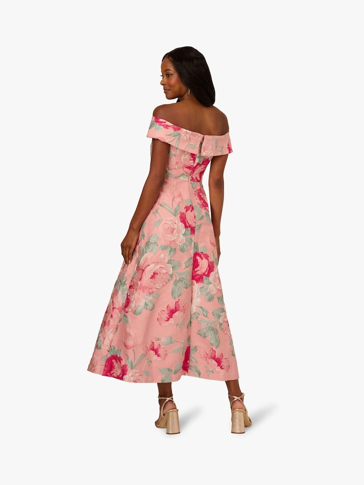 slim fit dress slacks Jacquard Tie Front Fit And Flare Midi Dress In Black Navy main image 1