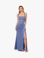 Adrianna Papell Blue Sleeveless Satin Crepe Gown - Image 1 of 6