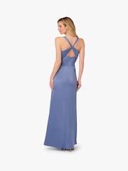 Adrianna Papell Blue Sleeveless Satin Crepe Gown - Image 2 of 6