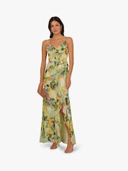 Adrianna Papell Green Printed Strap Cascade Gown - Image 3 of 6