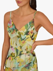 Adrianna Papell Green Printed Strap Cascade Gown - Image 5 of 6
