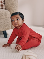 Red Frill Knitted Bow Baby Cardigan Set (0mths-3yrs) - Image 1 of 3
