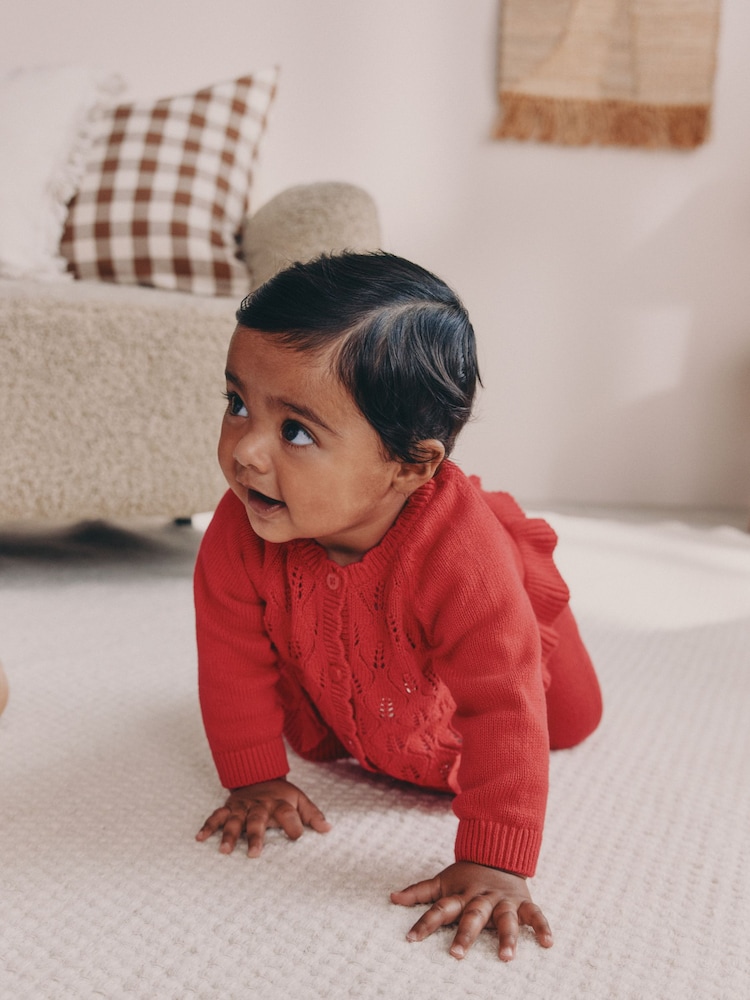 Red Frill Knitted Bow Baby Cardigan Set (0mths-3yrs) - Image 2 of 3