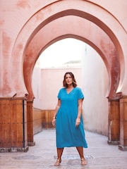 Live Unlimited Blue Pintuck Midi Dress - Image 4 of 6