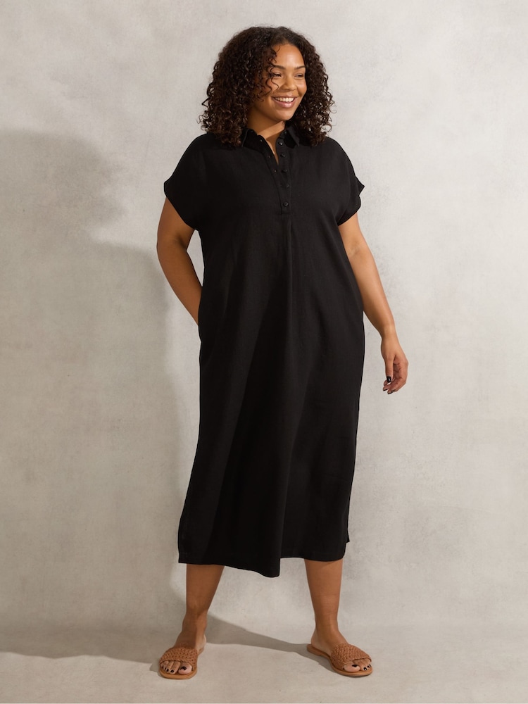 Live Unlimited Black Linen Blend Chuck On Shirt Dress - Image 1 of 4