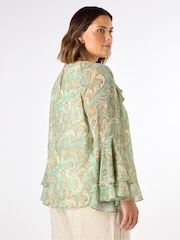 Live Unlimited Green Multi Paisley Print Frill Blouse - Image 2 of 5