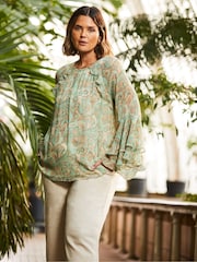 Live Unlimited Green Multi Paisley Print Frill Blouse - Image 4 of 5