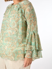Live Unlimited Green Multi Paisley Print Frill Blouse - Image 5 of 5
