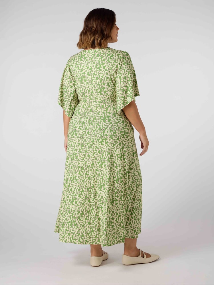 Live Unlimited Green Ditsy Jersey Angel Sleeve Wrap Dress - Image 2 of 3
