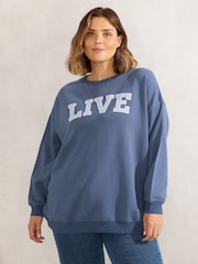 Live Unlimited Blue Oversized Live 100% Cotton Sweatshirt - Image 1 of 3