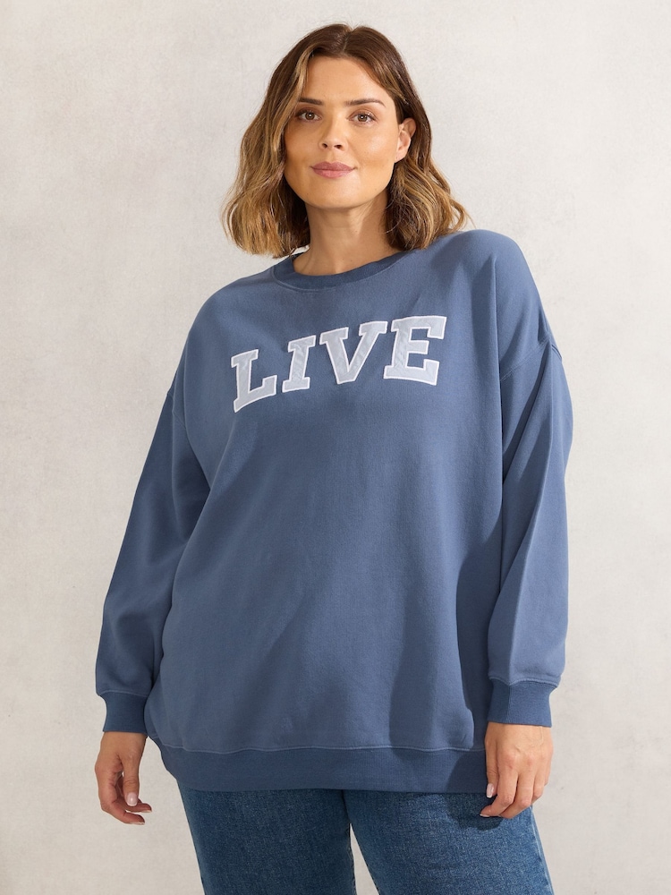 Live Unlimited Blue Oversized Live 100% Cotton Sweatshirt - Image 1 of 3