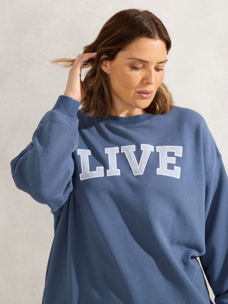 Live Unlimited Blue Oversized Live 100% Cotton Sweatshirt - Image 3 of 3