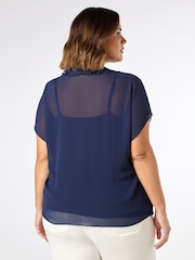 Live Unlimited Navy Curve Chiffon Ruffle Short Sleeve Blouse - Image 2 of 3