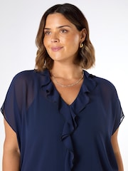 Live Unlimited Navy Curve Chiffon Ruffle Short Sleeve Blouse - Image 3 of 3