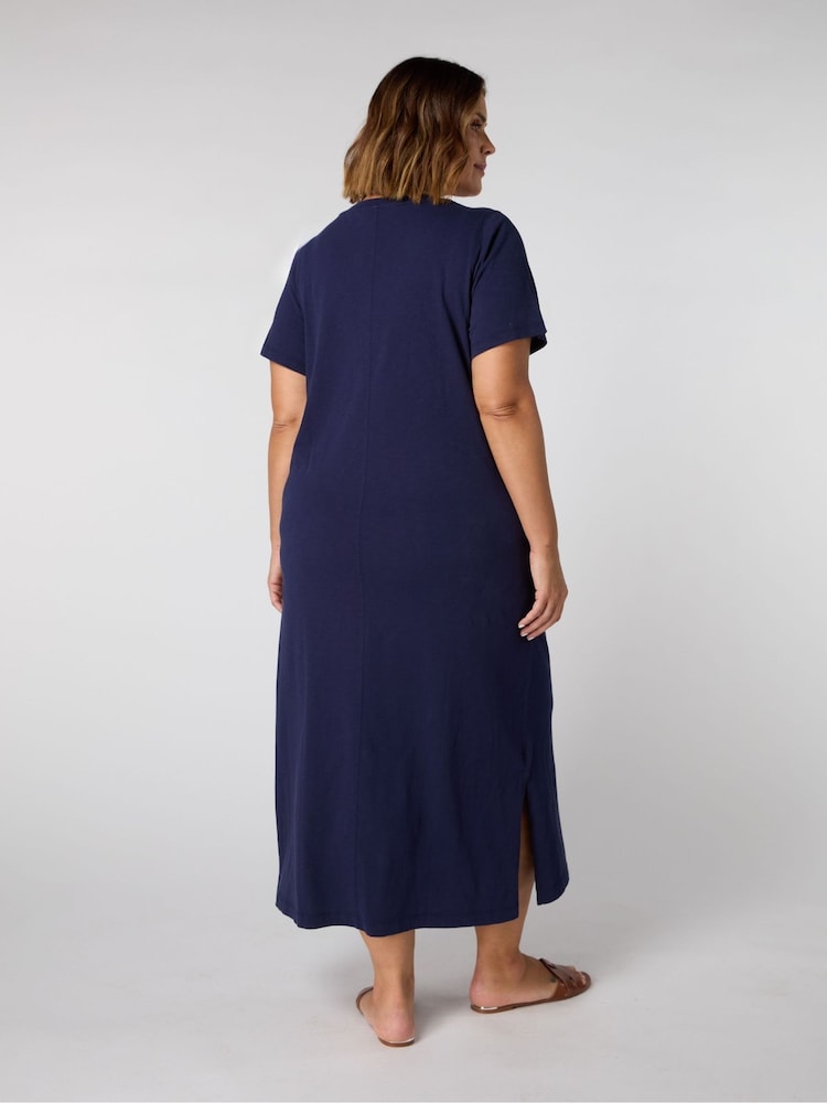 Live Unlimited Blue 100% Cotton Slub T-Shirt Dress - Image 3 of 3